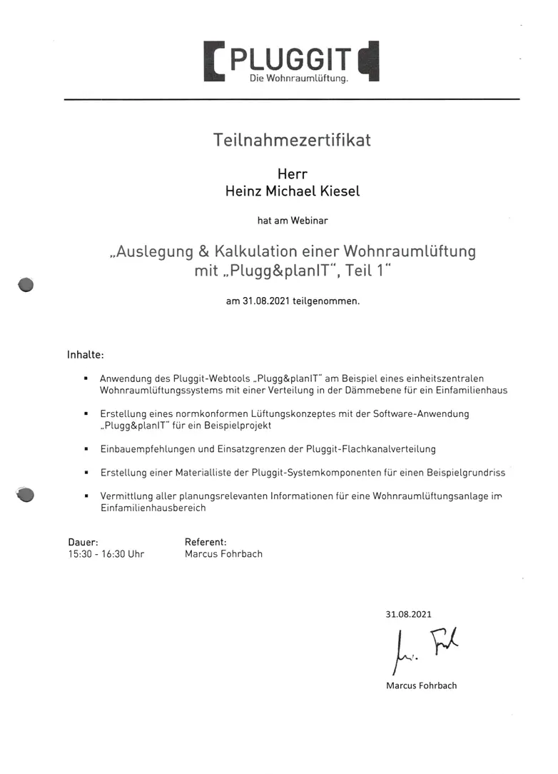 Zertifikat 5 von Heinz Kiesel und Söhne